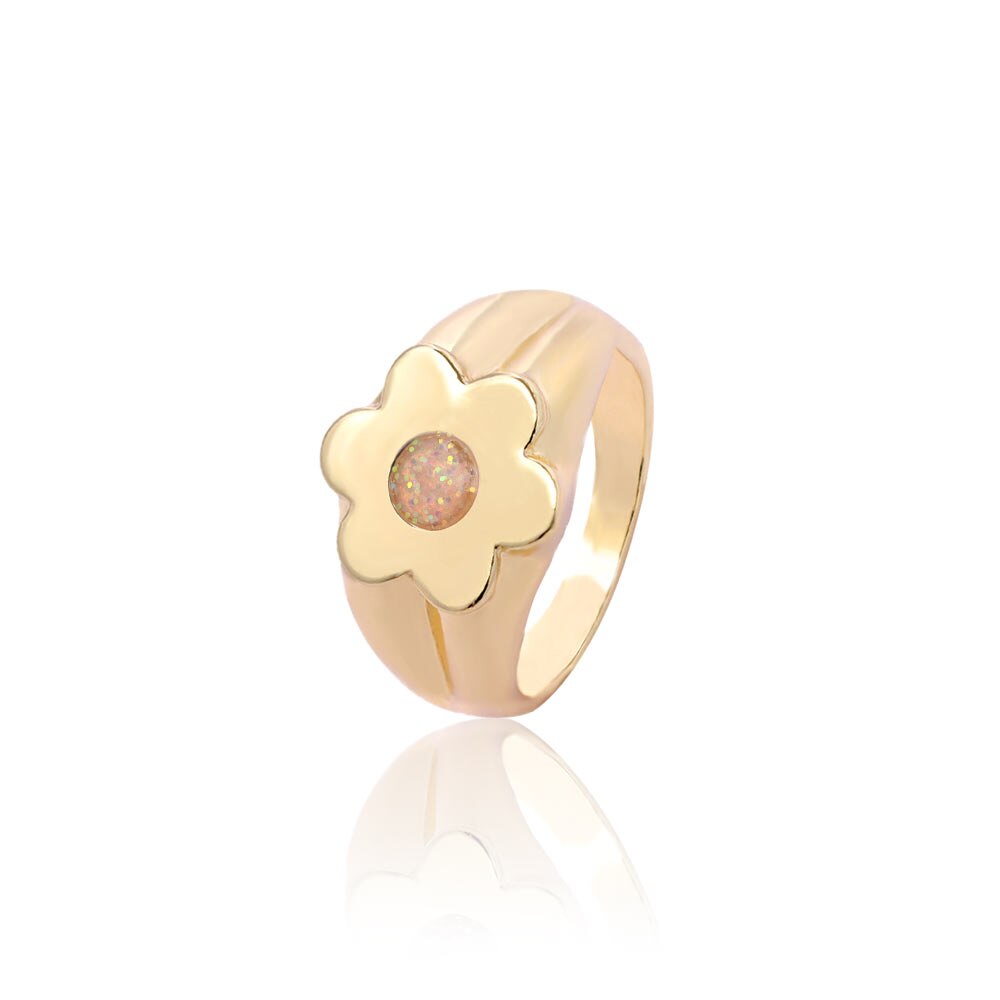 Flatfoosie Neue Koreanische Blume Metall Ringe für Frauen modisch Gold Farbe Emaille Blume Geometrische Index Finger Ringe Partei Schmuck: 010302W