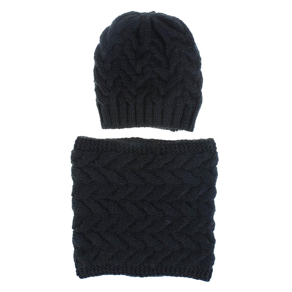 Winter muts sjaal set voor meisjes dames gebreide muts met zoom, muts, muts, casual warme muts, echarpe bonnet femme  #3f: Zwart