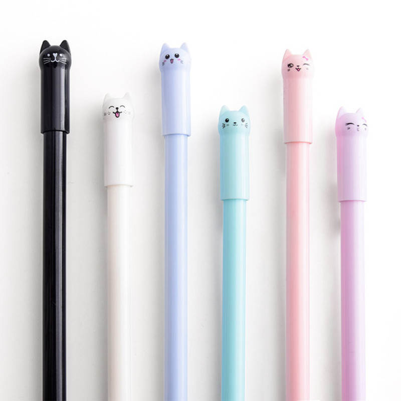 1PC Kawaii lindo tinta negra, pluma de Gel con de gato 0,5 mmCartoon de plástico bolígrafos de Gel para escribir la escuela, la Oficina suministros de papelería