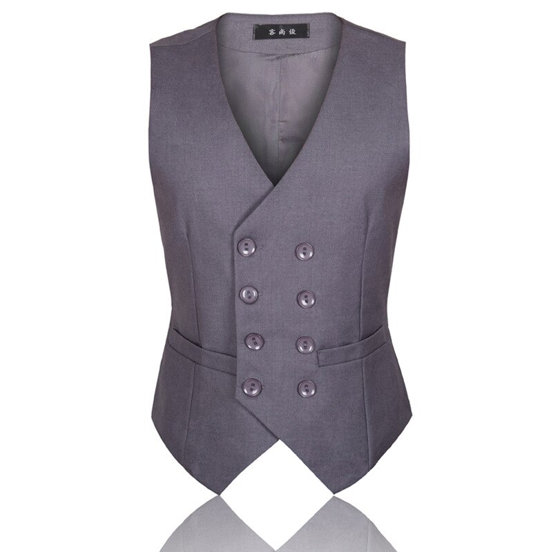 Mens British Dress Vests Men Slim Fit Wedding Suit Vest Male Business Formal Sleeve Jacket Double Breasted Waistcoat 4XL 5XL 6XL: Gray / 4XL