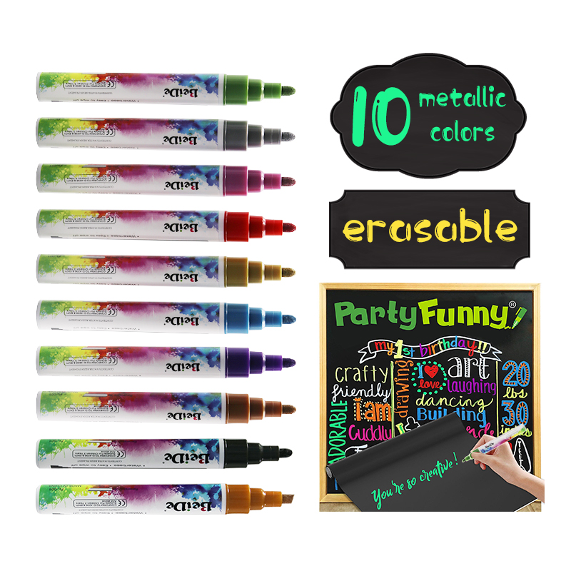 Metallic Kleur Vloeibaar Krijt Marker Set Nat/Droog Wissen Krijt Venster Marker Pennen voor Steen Papier Metalen Kunst schilderen