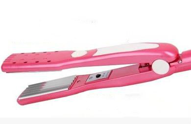 Plancha de pelo de hierro corrugado, herramienta de peinado de onda plana, corrugación electrónica: Rosa