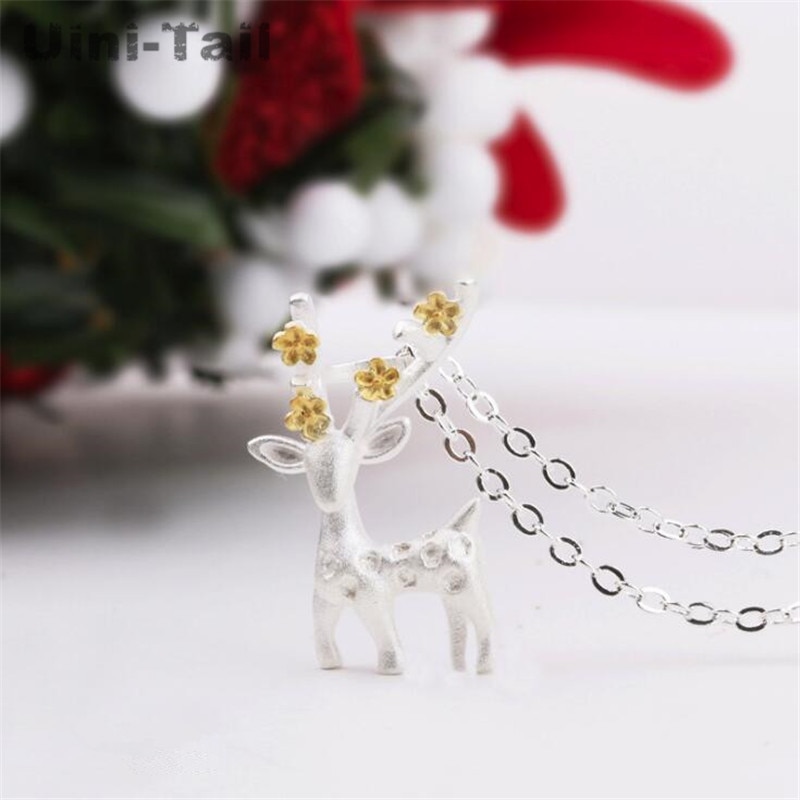 Uini-Schwanz neue 925 sterling silber Weihnachten deer halskette Koreanische flut fluss gefühl nette deer anhänger