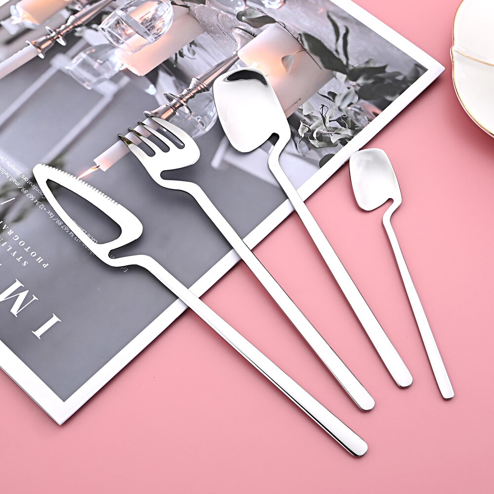 Stainless Steel Cutlery Silverware Forks Spoons Knives Dinnerware Sets Dishwasher Safe Tableware Set 24 Pieces with Tea Fork