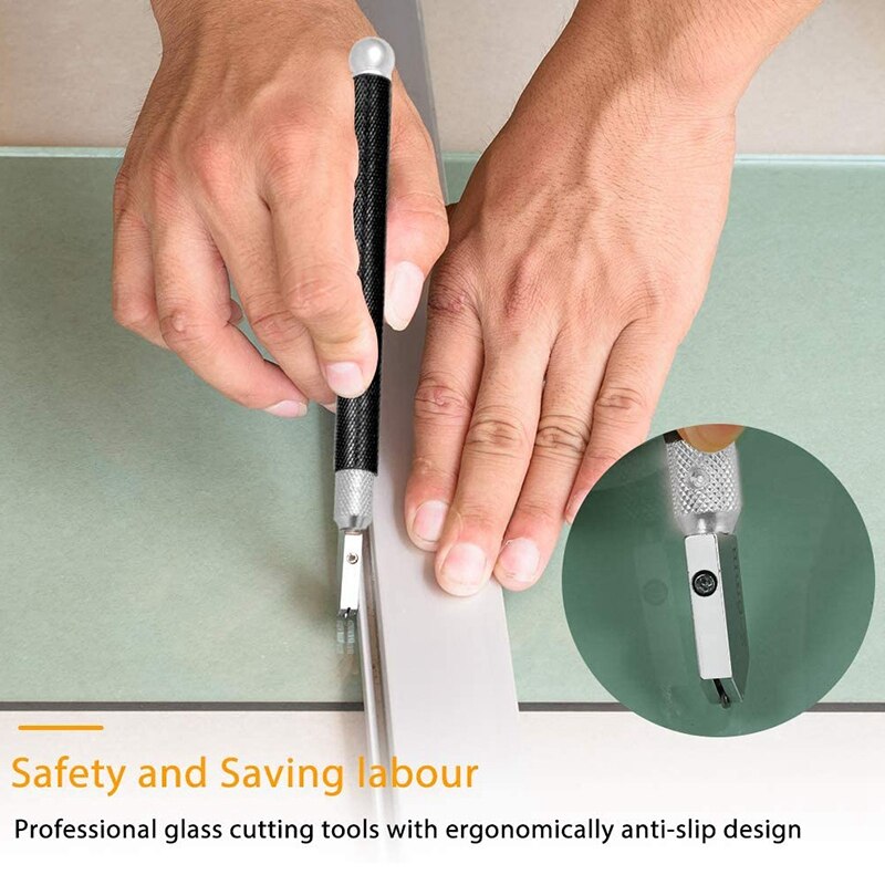 Glass Cutter,2mm-20mm Glass Cutting Tools Pencil Style Oil Feed with 3 Carbide Tips,Auxiliary Handle