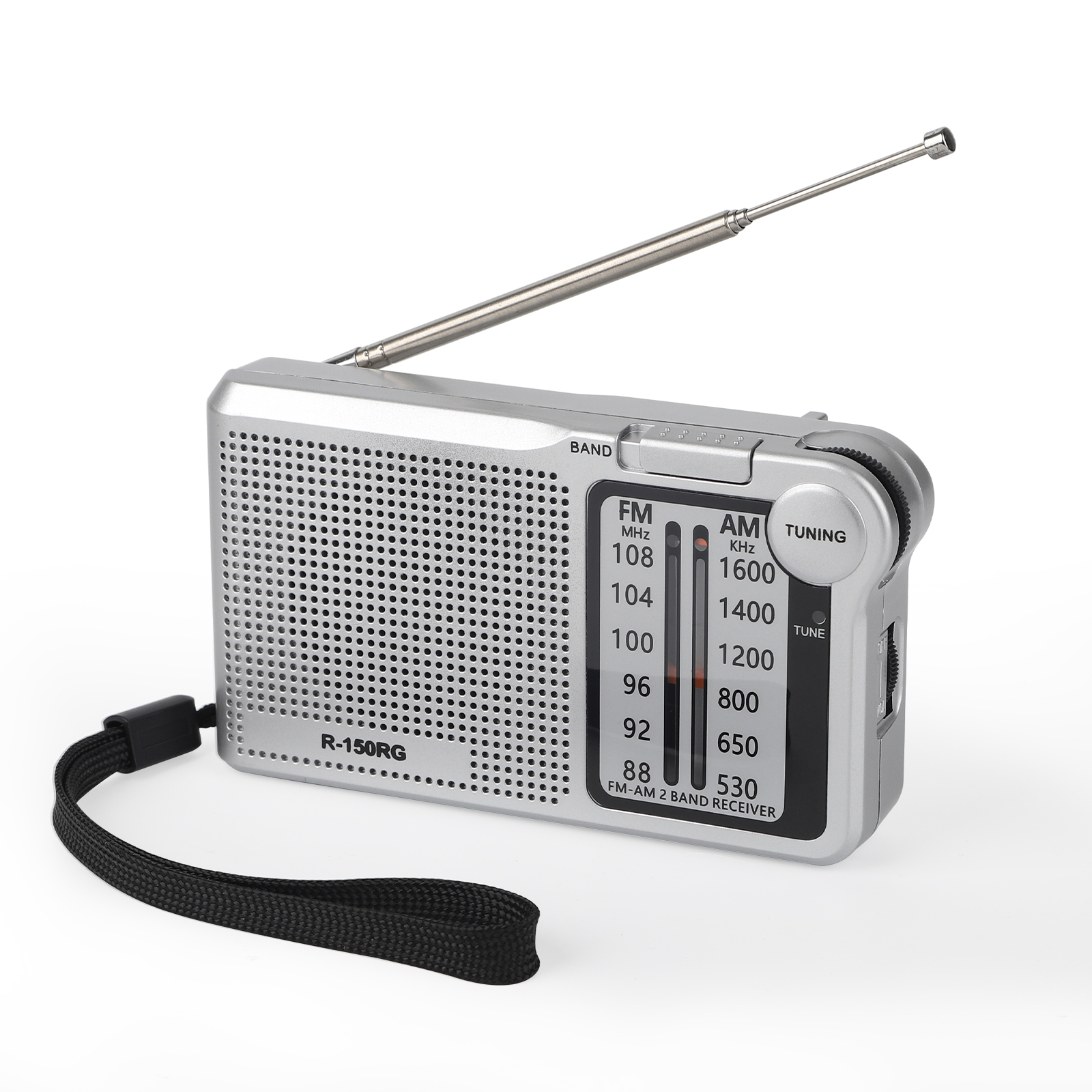 150RG radio Portable AM/FM radio, small pocket radio with speaker, headphone jack, USB charging cable for indoor and outdoor: Silver