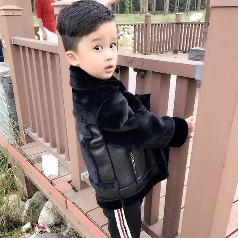 Warm Fur Jacket for Boy Clothing Kids The Wind PU Leather Winter Coat Baby Boys Clothing Children Outerwear