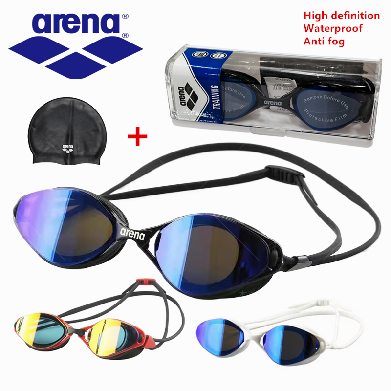 ARENA waterproof and anti fog high-definition adult swimming goggles silicone swim cap