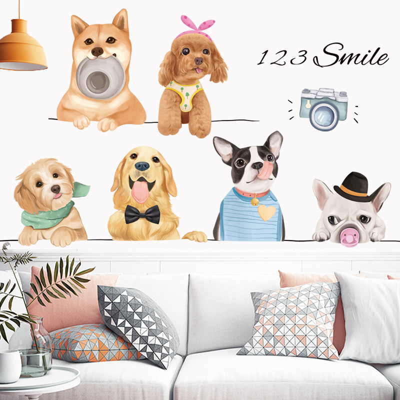 Cartoon Kawaii Dogs Wall Sticker for Children Kids room Kindergarten Decor Puppy Wall Decals Vinyl PVC Home Decor Stickers Mural