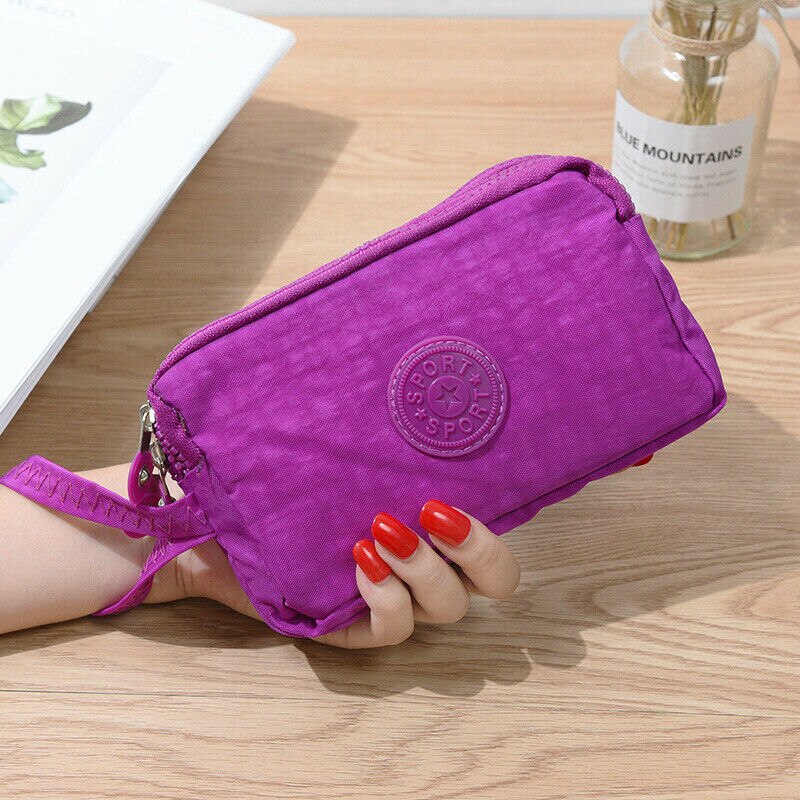 Womens Mini Phone Bag Short Wallet Three-Layer Zipper Purse Coin Purse Casual Solid Simple Lady Wrist Strap Card Wallet