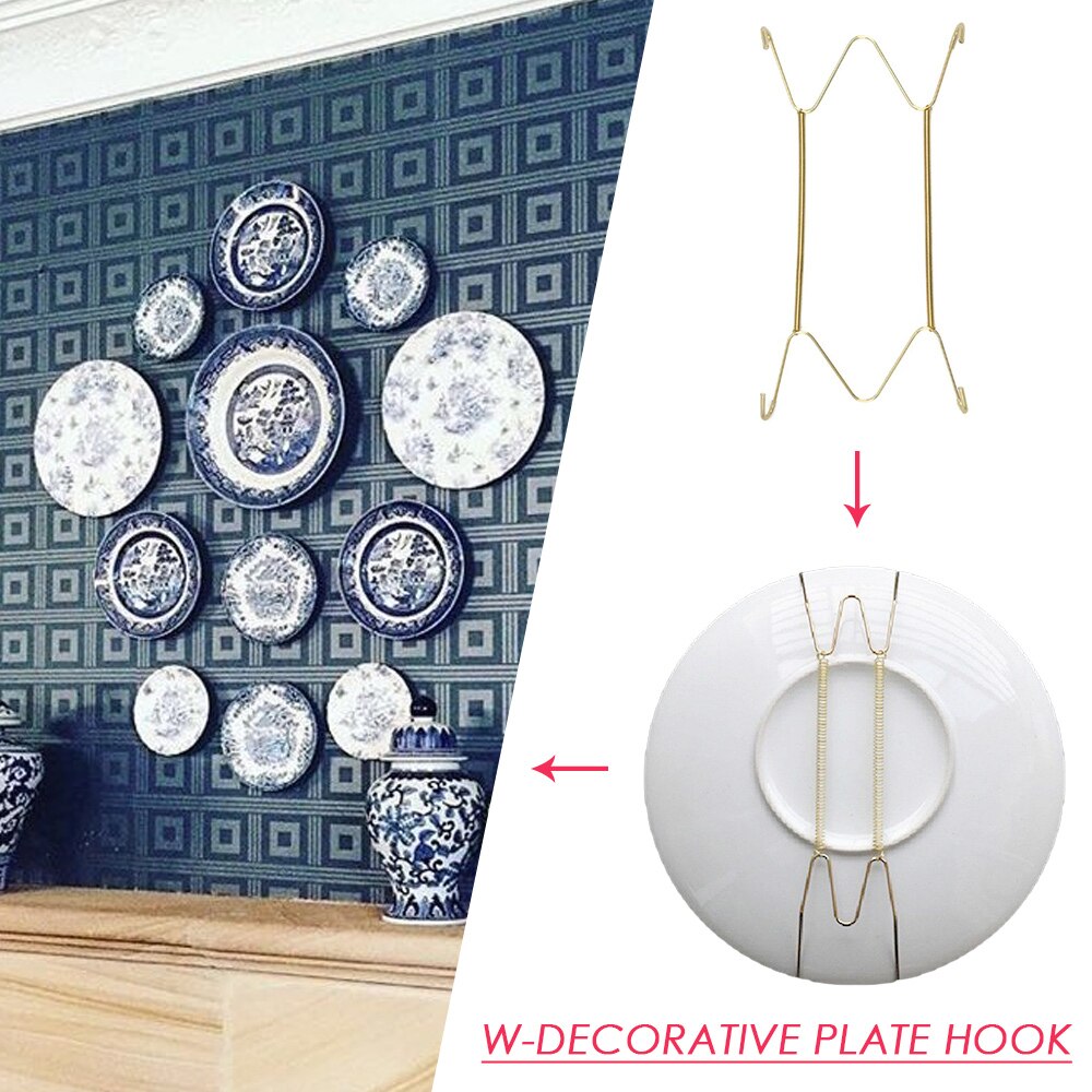 W Shape Plate Hooks Dish Holder Rack Hangers Tools Home Show Wall Display Hanging Practical Simple