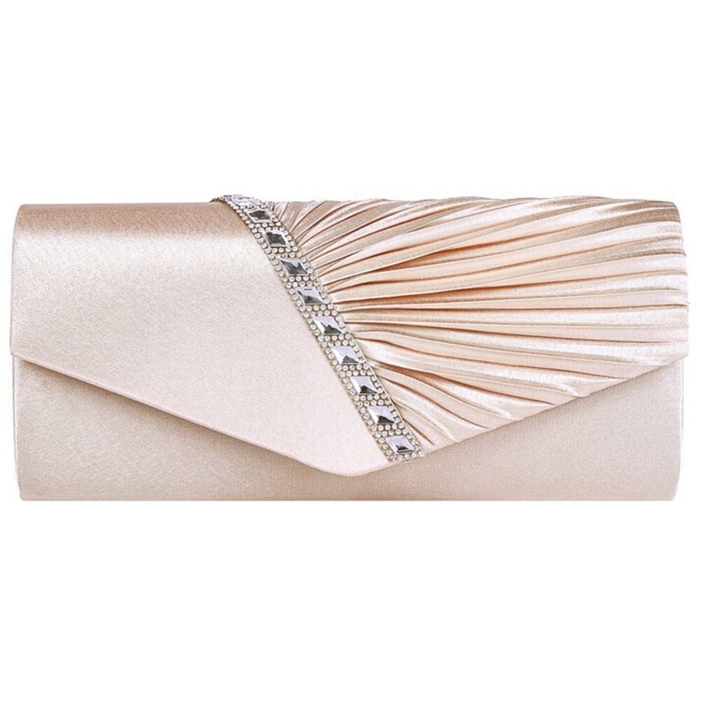 Dames diamanten ruche feest gala bruids avond envelop clutch tas: Abrikoos