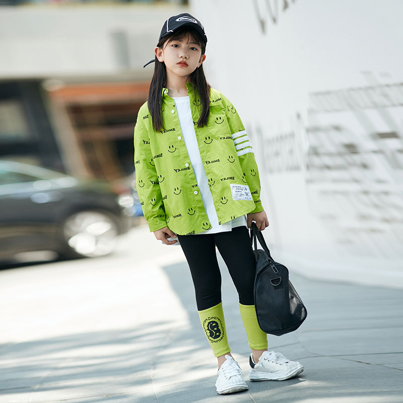 Autumn Girls Print Green Shirt 8 10 years Long Sleeve Teen Girls Tops