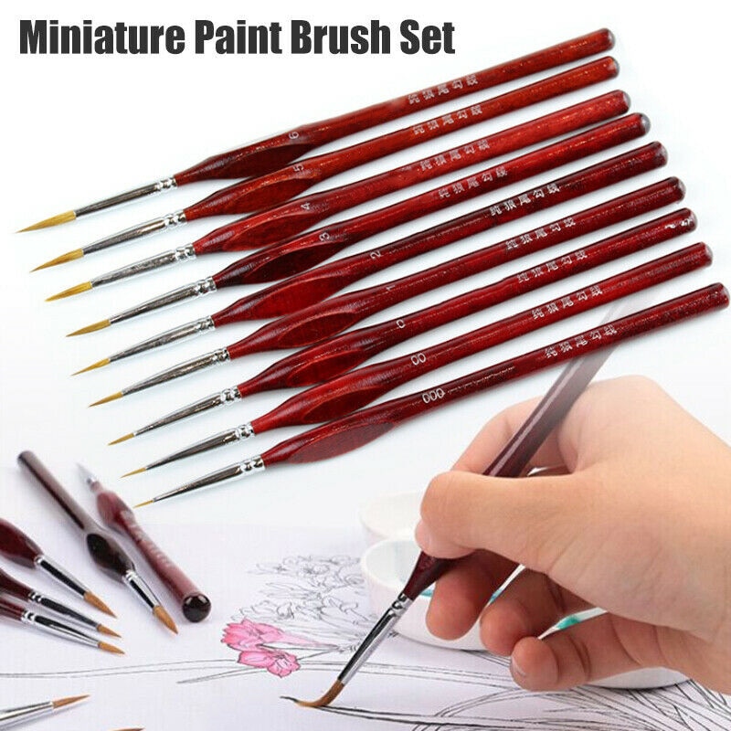 9Pcs/ Setpainting Supplies Miniature Paint Brush Kit Sable Hair Fine Detail Art Model Tools: Default Title
