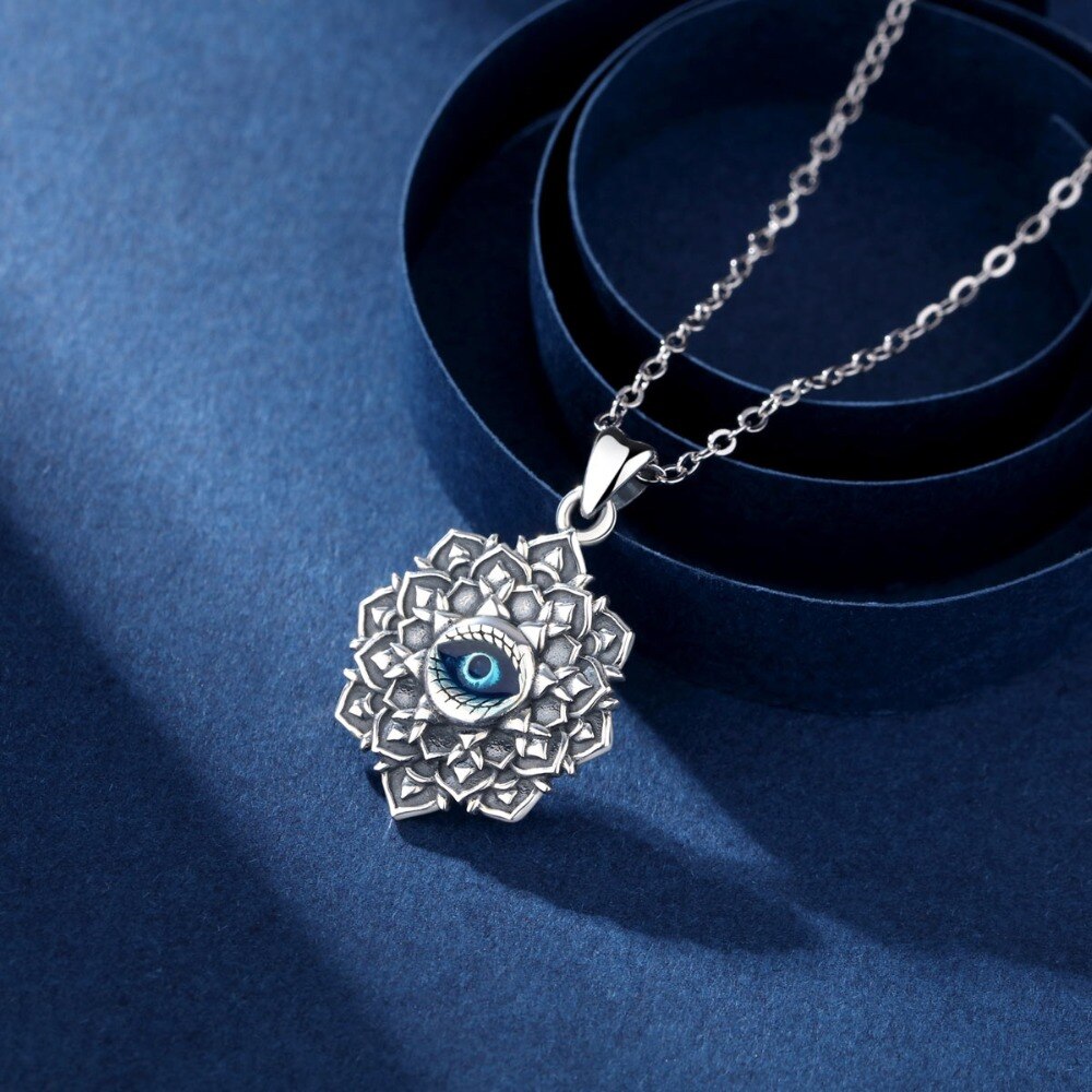 Eudora 925 Sterling Zilver Boze Oog Hanger Ketting Evil Eye Lotus Choker Vintage Sieraden Voor Vrouwen Verjaardagsfeestje D274