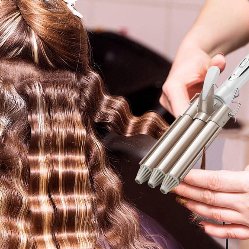 Prancha modeladora de cachos profissional, aparelho de ferro e cerâmica para encaracolar e ondular o cabelo, modelador de cabelos com três cilindros