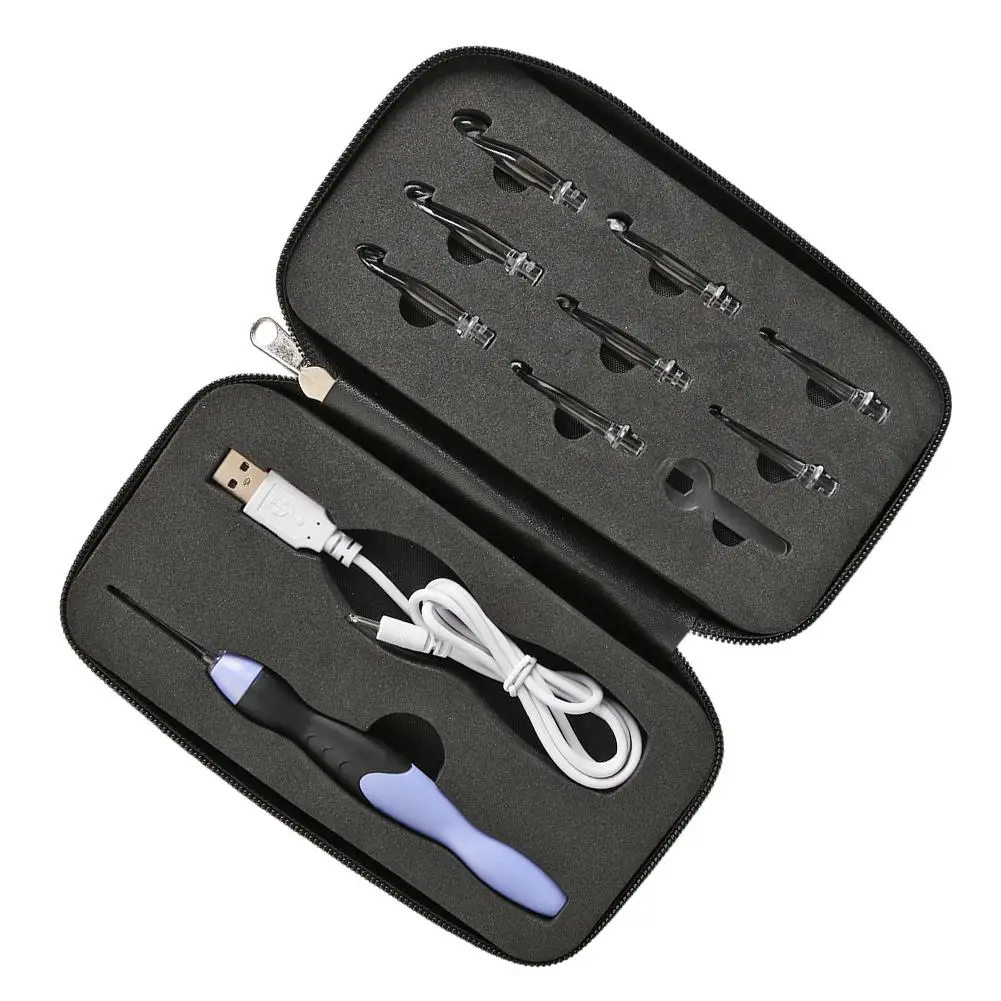 Ganchos de ganchillo con luz USB 9 en 1, agujas de tejer hechas a mano, conjunto de herramientas de costura LED, Kit de herramientas para tejer suéter, accesorios de costura: Verde militar