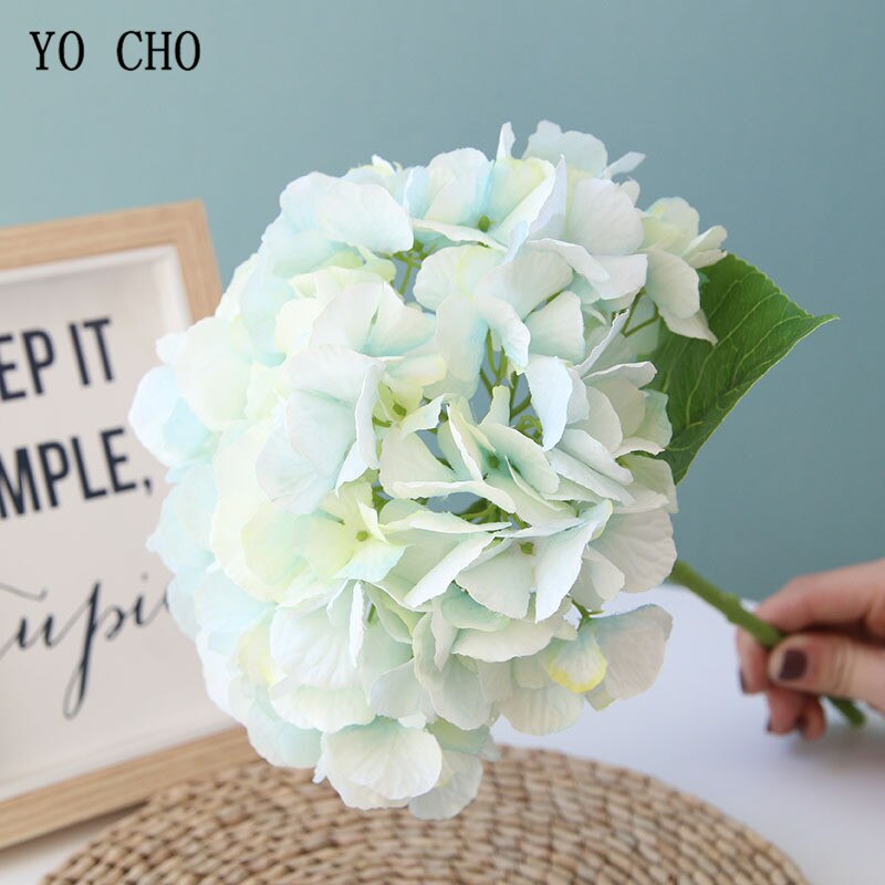 YO CHO-Flor de hortensia Artificial, rama única, Hortensia de seda, ramo de novia, decoración de en casa, planificador de flores de boda