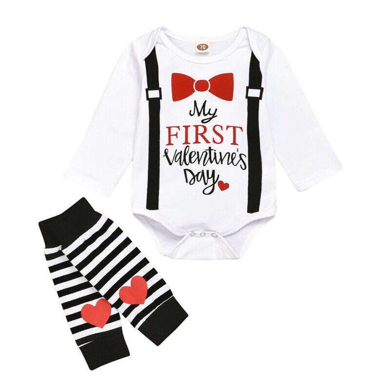 Pudcoco mijn eerste valentijnsdag baby jongens meisjes bodysuit letter print tops een paar sokken kinderoutfit kleding pak