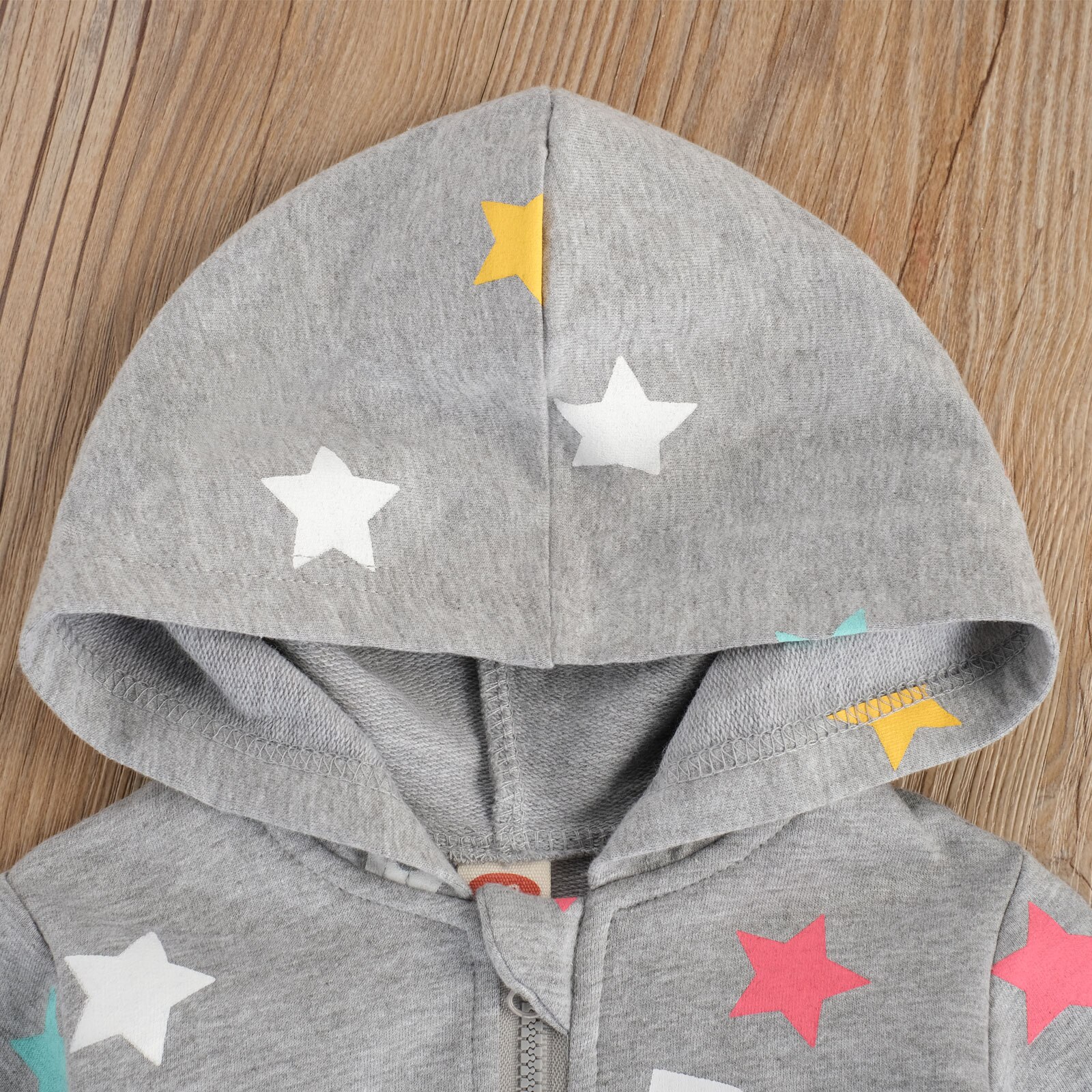 FOCUSNORM 0-24M Herbst Winter Baby Mädchen Jungen Mantel knapp Sterne Druck Langarm Reißverschluss Mit Kapuze Grau Jacke Spitzen