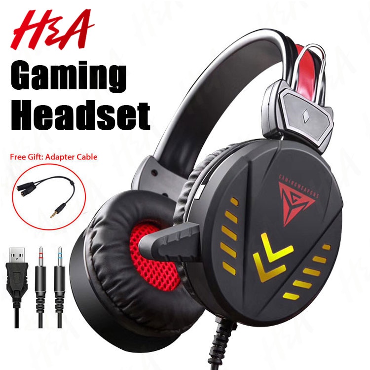 Gaming Headset - 50mm Drivers - LED Light - 3.5mm Jack - Volume Control - Mic - for PC, PS4, Xbox, Laptop