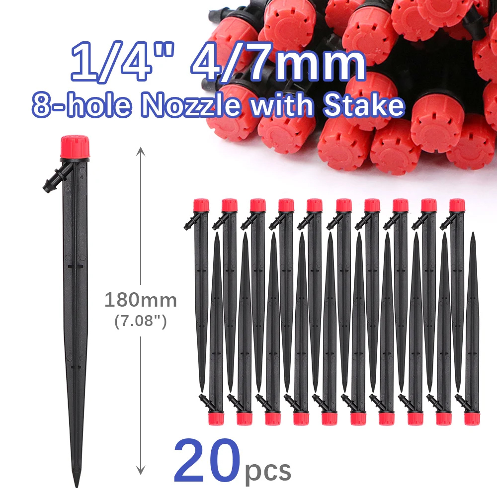 50-5m 1/4 "Garten tropfen Mikro bewässerung 8-See-verstellbare Tropfer mit Pfahl 4/7mm Adapter PVC-Schlauch automatisches Bewässerungs System: dunkel Grau