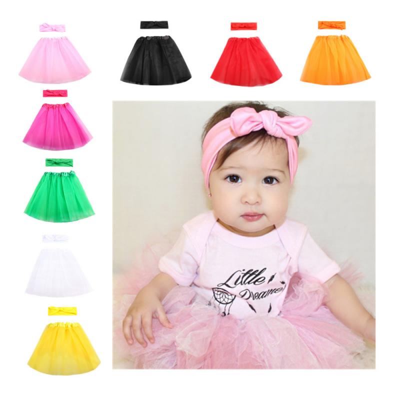 4 Color Newborn Baby Girls Cute Puff Skirt And Rabbit Ear Headband Set Girl Costume Hair Band Baby Clothing Skirts Set