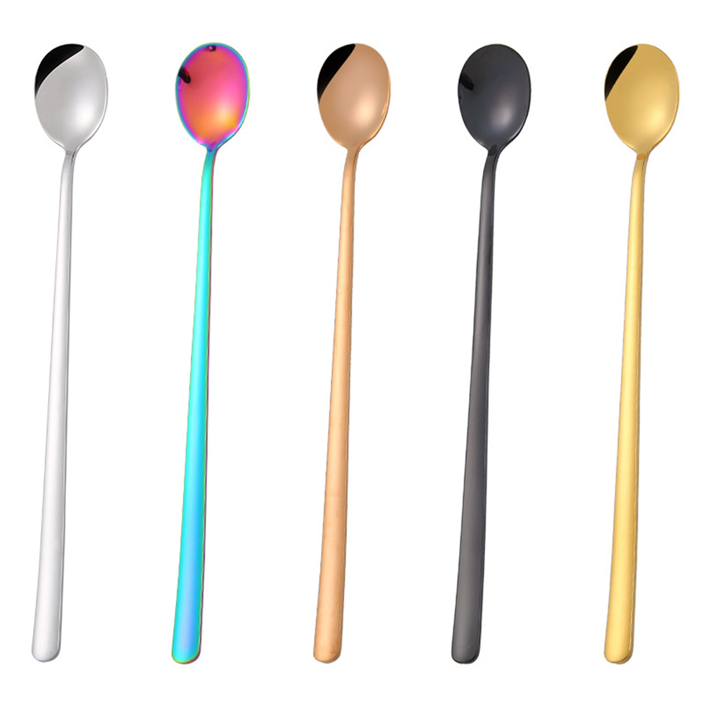 Nueva cuchara de mezcla de acero inoxidable colorido espejo Luz de mango largo té café cucharas lindo Bar cucharas comedor accesorios de cocina