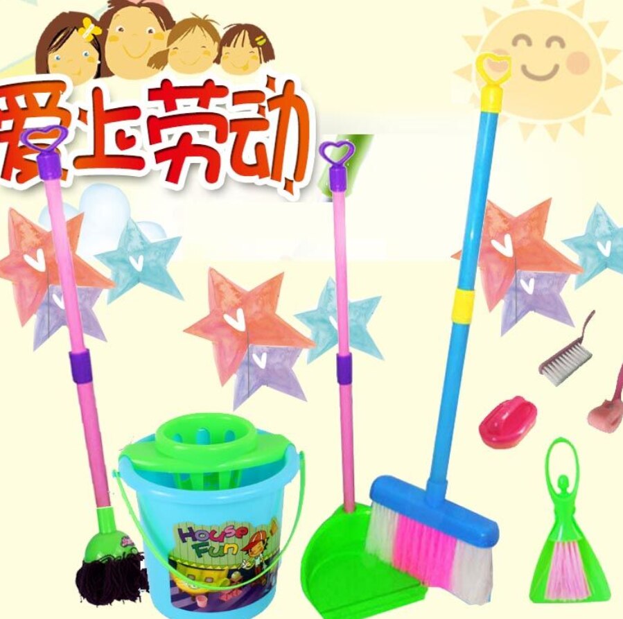 Simulation de maison de jeu pour enfants, Mini brosse de nettoyage éducative, outils de maison, balai, vadrouille, jouet pour ménage: 9PCS