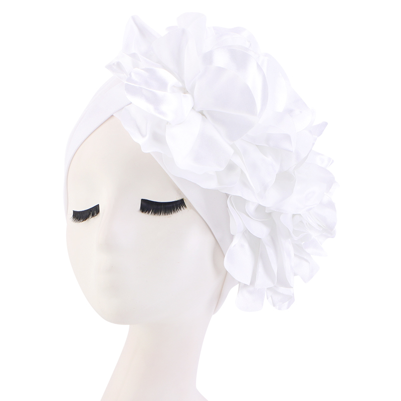 King Flower Turban Women Hair Loss Bonnet Muslim Hat Chemo Cap Hijabs Headscarf Wedding Party Hat Head Wraps Indian Hat Turbante: WHITE