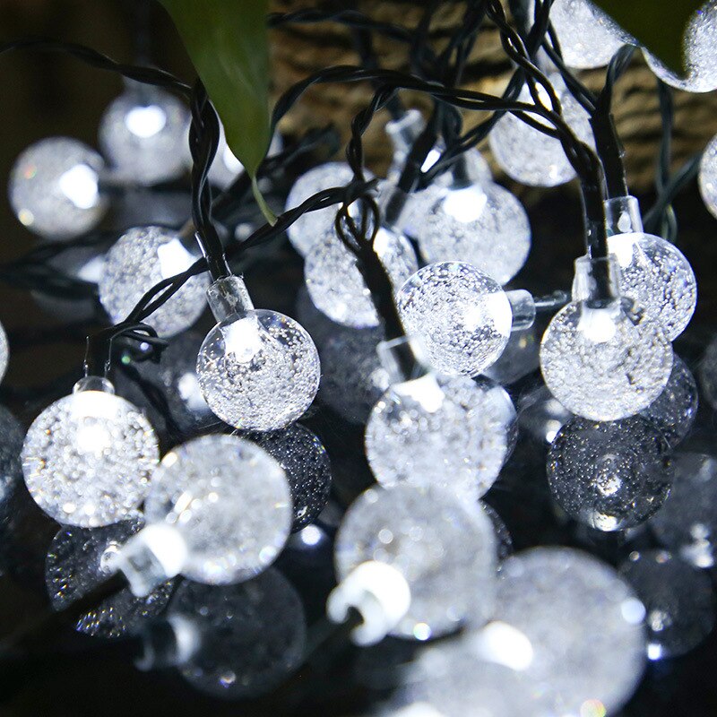 Guirlande solaire 50led 7.5M, 2 types d&#39;alimentation, féerique, boule de cristal, décoration de maison, noël, mariage: White
