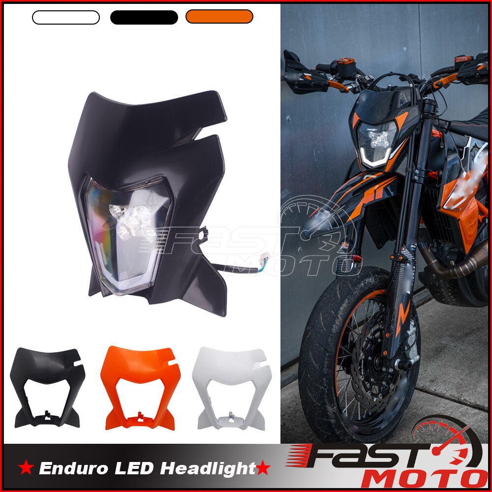 For 690 enduro R LED Headlight Front Lamp Fairing Black Off Road Supermoto Head Light Mask for Six Days EXC EXC-F EXC-W XCF
