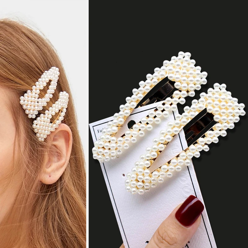 1einstellen Handgemachte Perlen Haar Clips Stift für Frauen Geometrische Blume Barrettes Headwear Mädchen Süße Haarnadeln Haar Zubehör: Grau