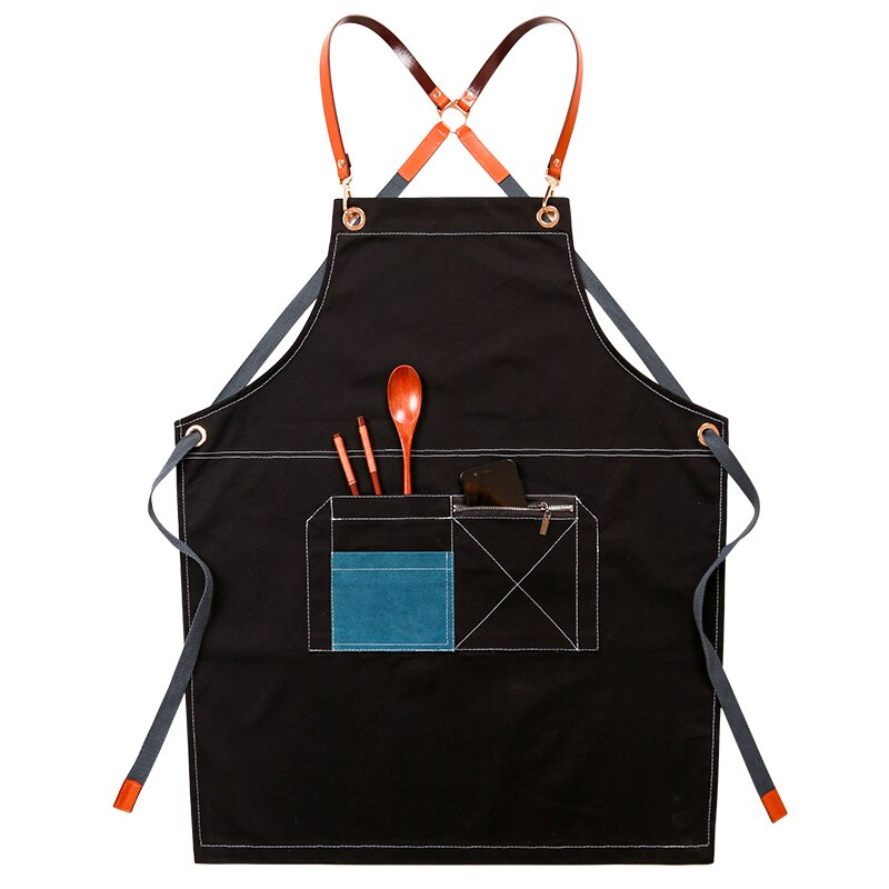 Denim Kitchen Aprons for Chef Work Clothes Cooking Baking Bar Apron with Pockets Cafes Beauty Nails Bibs Studios Uniform