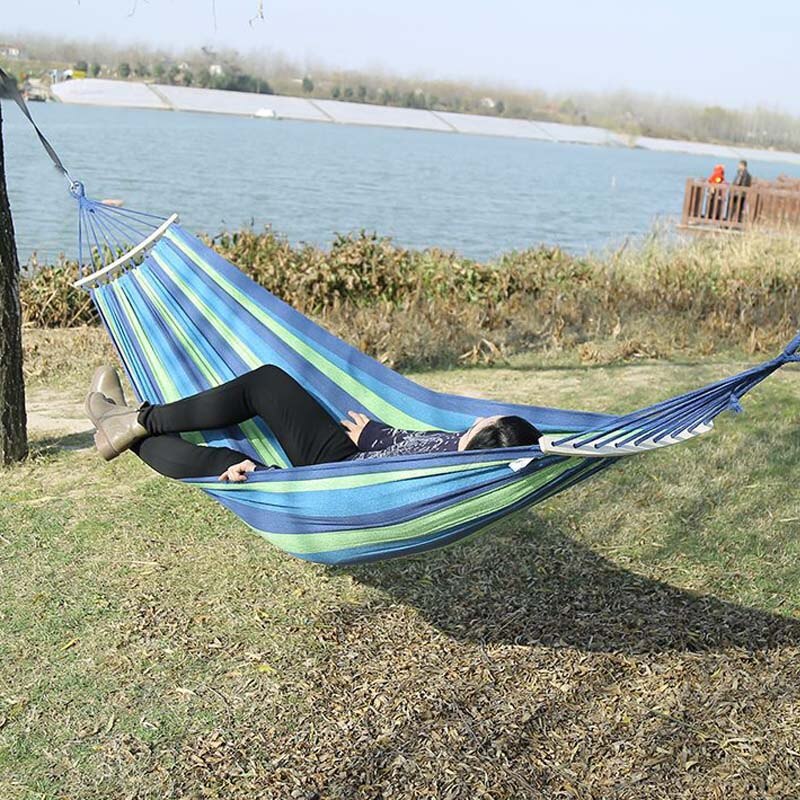 Outdoor Furniture Canvas Fabric Double Wood Spreader Bar Stick Hammock Tent Outdoor Camping Swing Hanging Two-person Hammock Bed