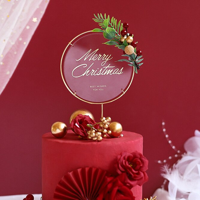 1 set god jul akryl cupcake topper julfest dekoration konstgjorda siden blommor huvud diy ros baktillbehör