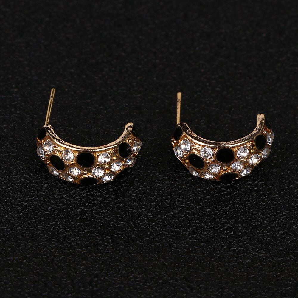 Leaf Shape Hoop Earrings Rhinestone Gold Color Surround Small Hoop Earrings Mini Slim Circle Earring Jewelry