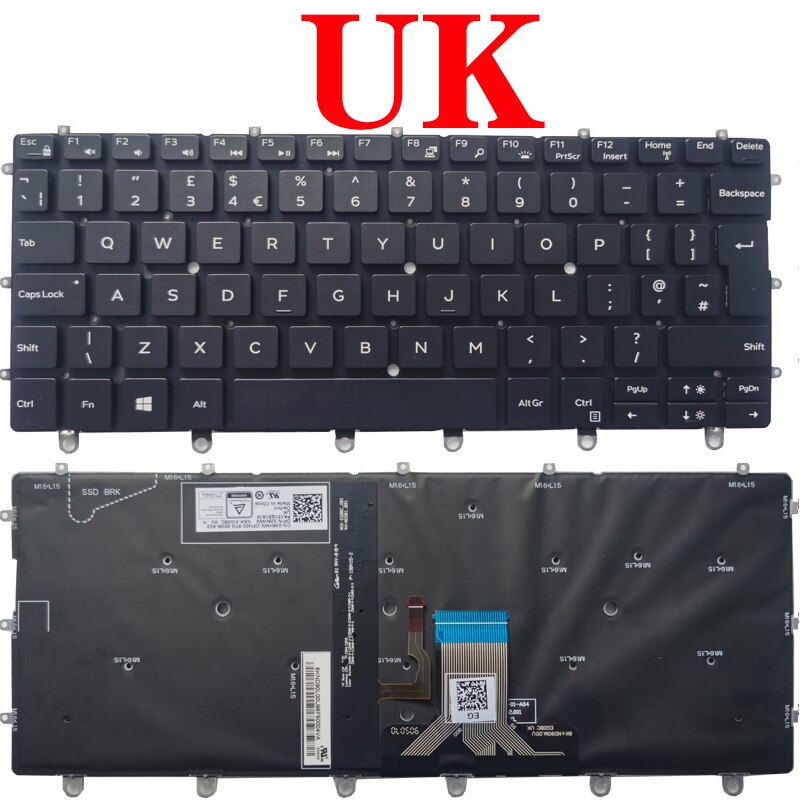 UK/Spanish/SP Laptop Keyboard For DELL XPS 13 9365 P71G 0WPCF9 WPCF9 NSK-EG0BC With Backlight: UK