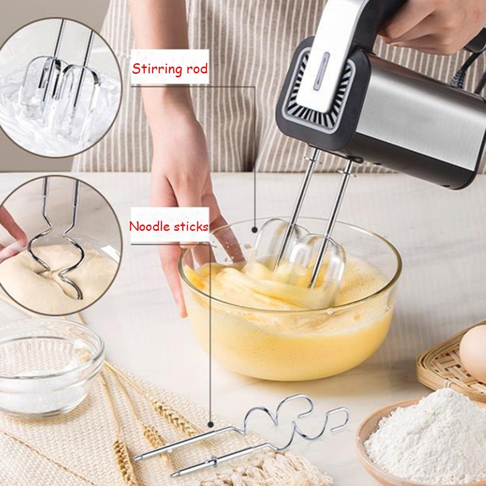 High Electric Hand Mixer 5-Speed 500W Stainless Steel Spiral Kneader Kitchen Food Dough Blender With 2Egg Beaters 2 Dough Hooks