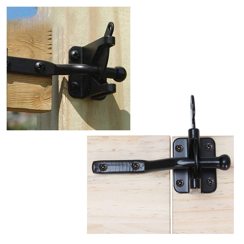 Gate Latch Automatic Gravity Lever Fence Gate Lock For Wood Fence Gate Door Latches Steel Black, 2Pcs &amp; 3Pcs