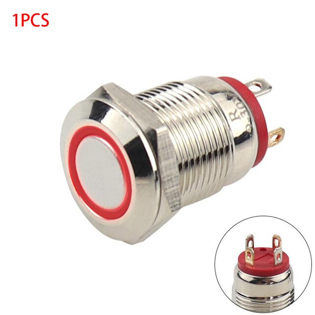 12/16/19/22mm Led Button Switch LED Light Momentary Latching Car Engine Power Switch Waterproof Self Resetting Metal Switch: Red