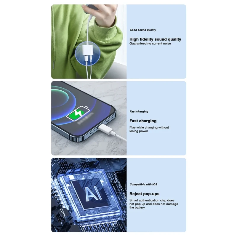 Adapter słuchawkowy Lightning na 3,5 mm, 8-pinowy na gniazdo 3,5 mm, ładowarka, rozdzielacz, konwerter do iPhone'a 14 13 12 11