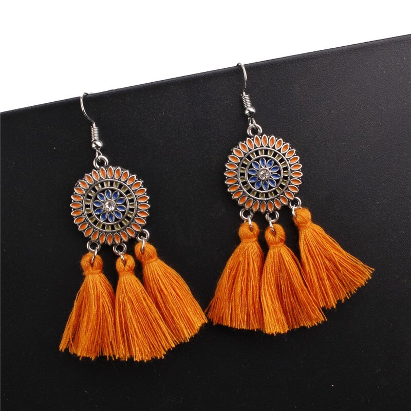 SexeMara Große Lange Gelb Quaste Ohrringe Frauen ErkläSprosse Blume Randbereich Ohrringe Boho ethnisch Partei Tropfen Baumeln Ohrringe Schmuck: Orange