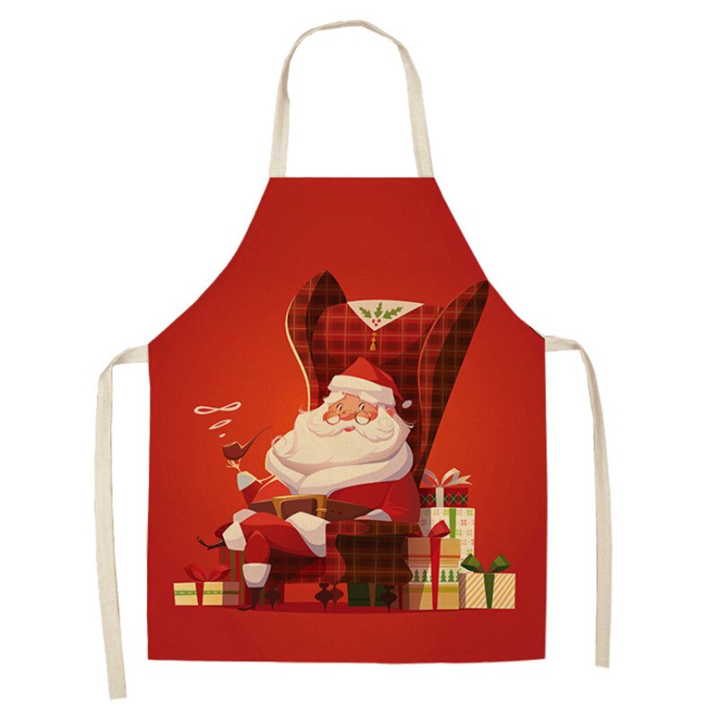 Tablier de noël pour adultes | Motif de père noël, joyeux noël pour enfants, bavoir en coton et en lin, accessoire de cuisine, outils de nettoyage pour la maison: WQ0064-3 / 47x38cm