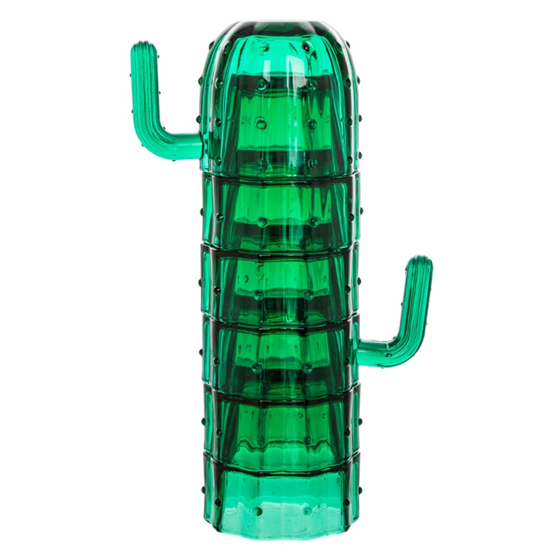 Juego de tazas de vidrio apilables con forma de Cactus, vasos verdes para zumo, café, té, para beber, 6 unids/set