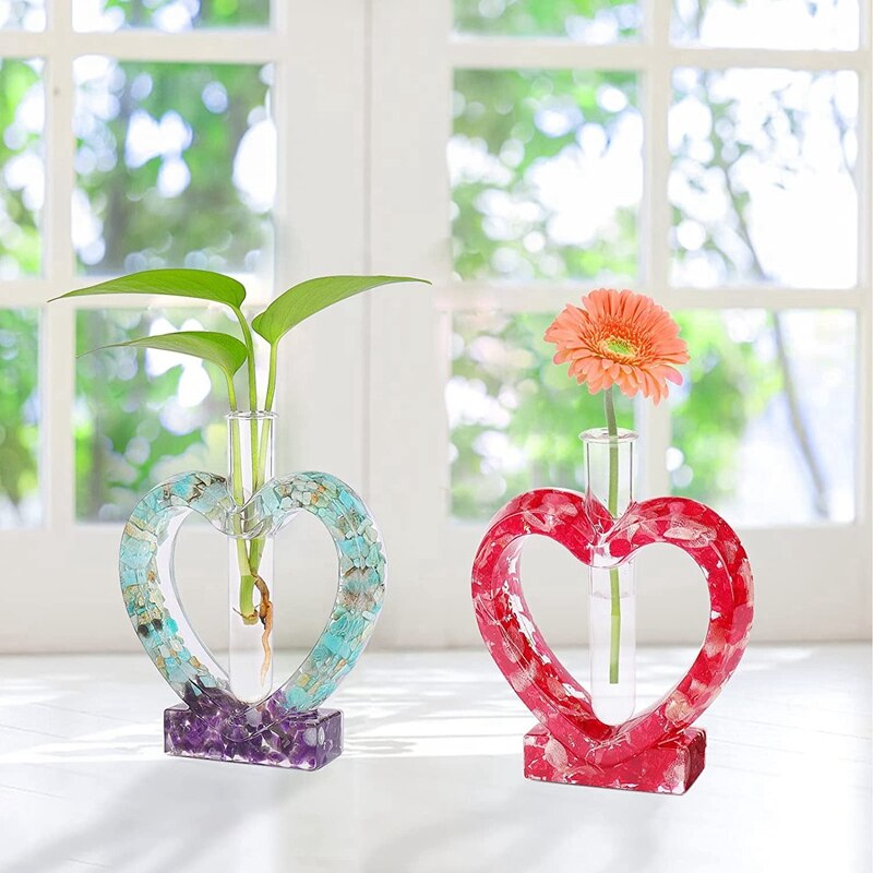 Moldes de resina epoxi en forma de corazón con 3 tubos de ensayo para hidropónico, soporte de flores, decoración de oficina en casa, de San Valentín