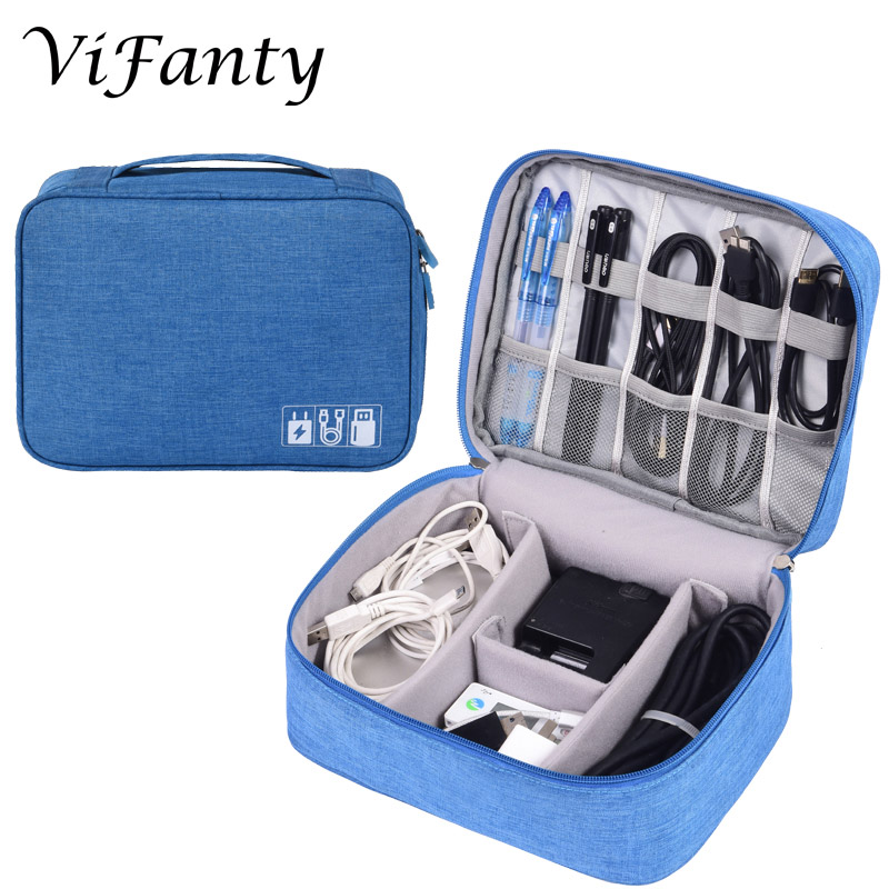 Universal Electronics Accessories Organizer, Waterproof Portable Cable Organizer Bag, Digital Gadget Organizer Case, Travel Gear: Blue