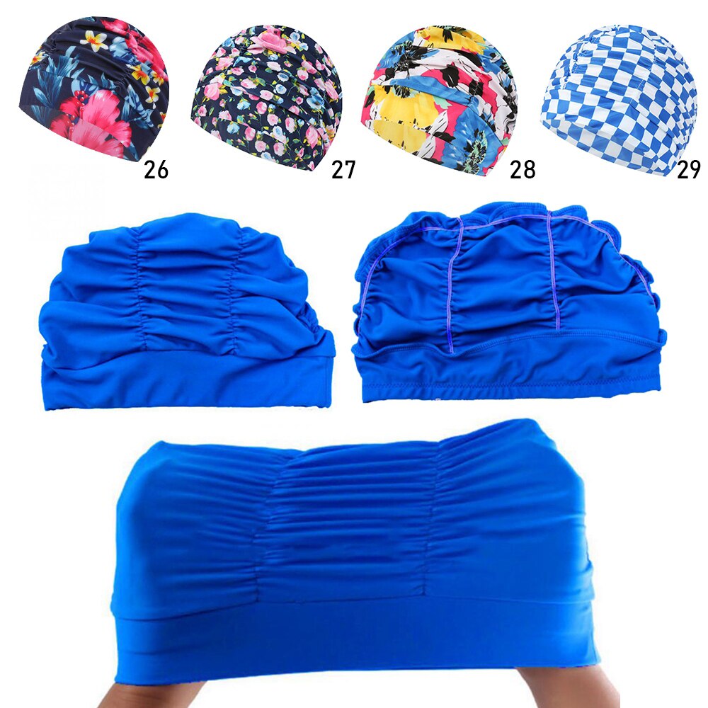 Shower Cap Elastic Nylon Turban Flowers Printed Swimming Cap Pool Bathing Hat Long Hair Protect Waterproof Hats for Men Women