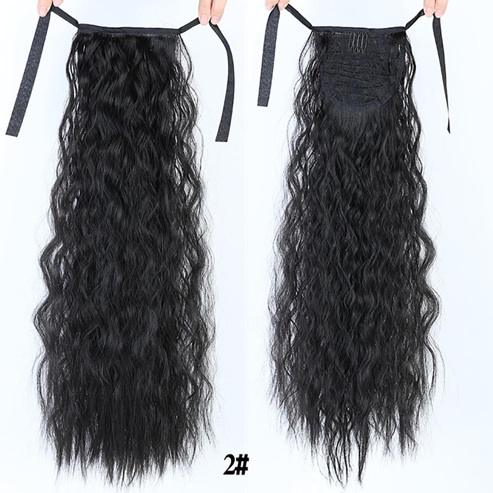 Talang lang corn culry sort hestehale til kvinder varmebestandig syntetisk snøre lang hestehale klips i hair extensions: 2 / 22 inches