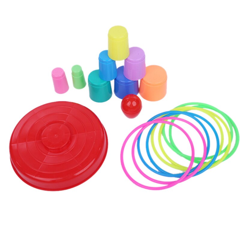 Juego de lanzamiento de anillo deportivo de plástico colorido brillante de 17,3 pulgadas para niños, juguetes apilados, anillo de juguete